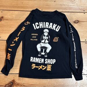 Naruto Shippuden Ichiraku Ramen Shop Black Long Sleeve T-Shirt Size Small  EUC!